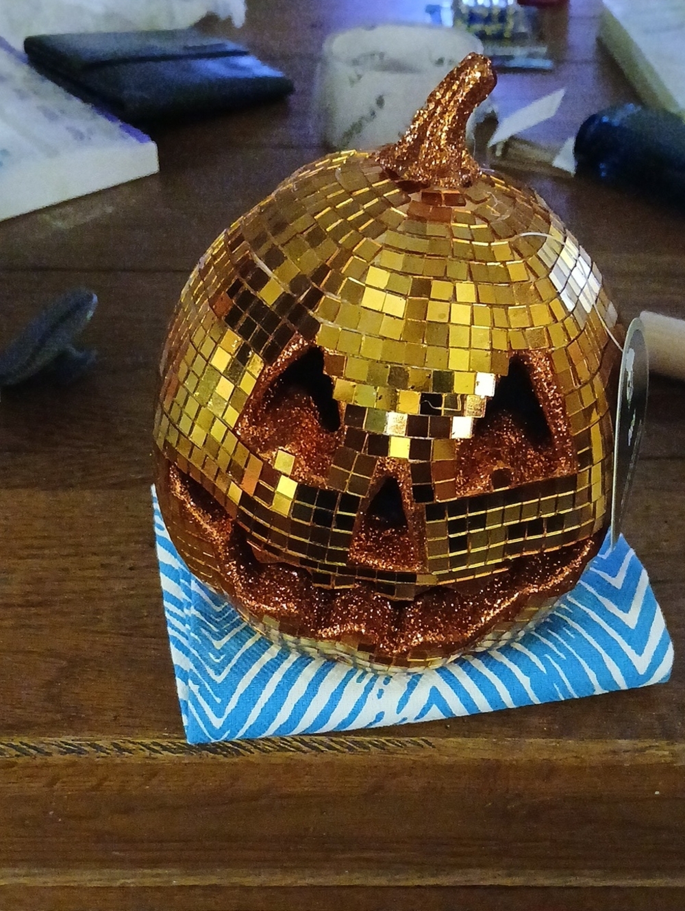 Gold Mosaic Pumpkin Jack-O'-Lantern Halloween Decor - Unbranded